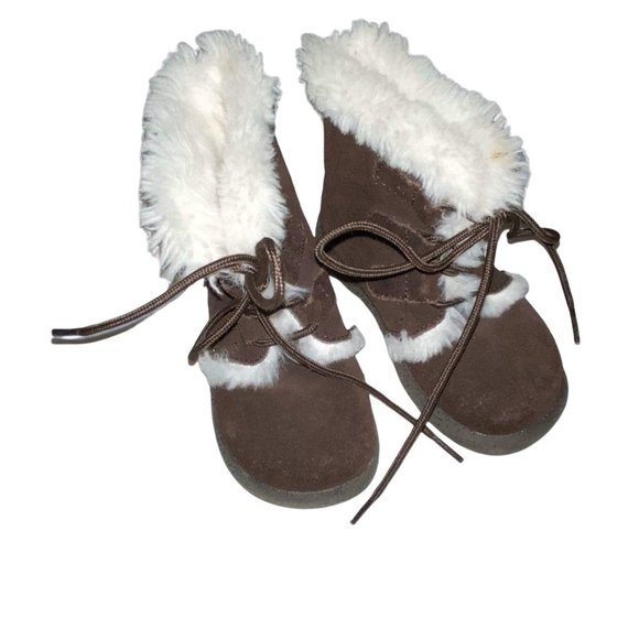 Janie and Jack Leather Faux-Fur Trim Brown Boots Little Girls Sz 8 - Picture 4 of 5